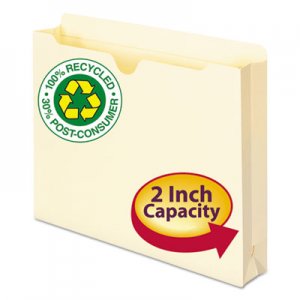 Smead 75605 100% Recycled Top Tab File Jackets, Letter, 2" Exp, Manila, 50/Box SMD75605