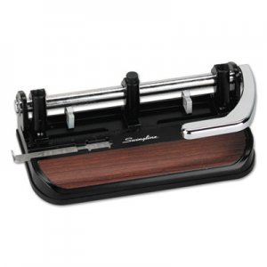 Swingline GBC 74400 40-Sheet Heavy-Duty Lever Action 2-to-7-Hole Punch, 11/32" Hole, Black/Woodgrain SWI74400