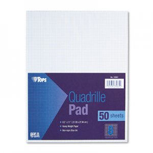 TOPS 33081 Quadrille Pads, 8 Squares/Inch, 8 1/2 x 11, White, 50 Sheets TOP33081