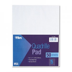 TOPS 33051 Quadrille Pads, 5 Squares/Inch, 8 1/2 x 11, White, 50 Sheets TOP33051