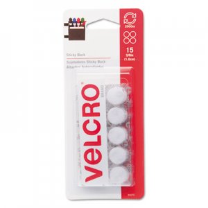 Velcro 90070 Sticky-Back Hook and Loop Dot Fasteners on Strips, 5/8 dia., White, 15 Sets/Pack VEK90070