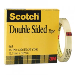 Scotch 665121296 Double-Sided Tape, 1/2" x 1296", 3" Core, Clear MMM665121296