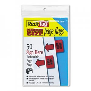 Redi-Tag 76809 Removable/Reusable Page Flags, "Sign Here", Red, 50/Pack RTG76809