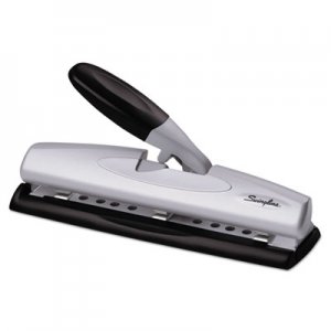 Swingline GBC 74026 12-Sheet LightTouch Desktop Two-to-Three-Hole Punch, 9/32" Holes, Black/Silver SWI74026