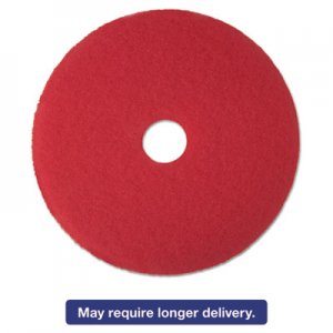 3M 08387 Red Buffer Floor Pads 5100, Low-Speed, 12", 5/Carton MMM08387