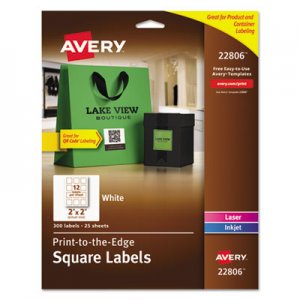 Avery 22806 Square Print-to-the-Edge Labels, 2 x 2, White, 300/Pack AVE22806