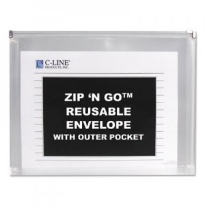 C-Line 48117 Zip n Go Reusable Envelope w/Outer Pocket, 13 x 10, Clear, 3/Pack CLI48117