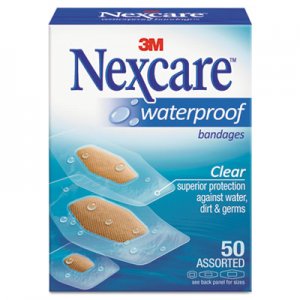 3M Nexcare MMM43250 Waterproof, Clear Bandages, Assorted Sizes, 50/Box 432-50