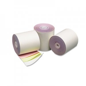 PM Company 07638 Three Ply Cash Register/POS Rolls, 3" x 70 ft., White/Canary/Pink, 50/Carton PMC07638