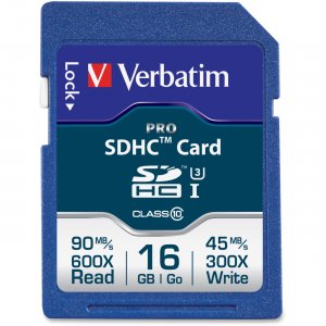 Verbatim 98046 16GB Pro 600X SDHC Memory Card, UHS-1 U3 Class 10