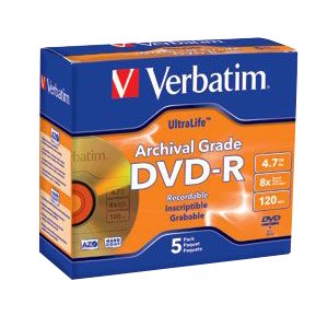 Verbatim 96320 Archival Grade DVD-R 4.7GB 8x 5pk Jewel Case