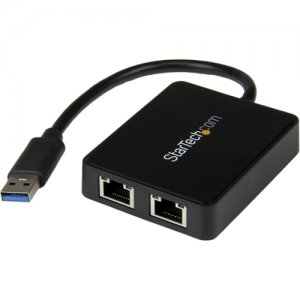 StarTech.com USB32000SPT USB 3.0 to Dual Port Gigabit Ethernet Adapter NIC w/ USB Pass-Through