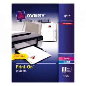 Avery 11517 Customizable Print-On Dividers, Letter, 5-Tabs/Set, 25 Sets/Pack AVE11517