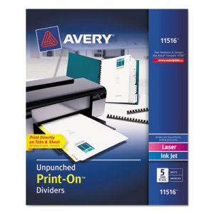 Avery AVE11516 Customizable Print-On Dividers, 5-Tab, Letter, 5 Sets