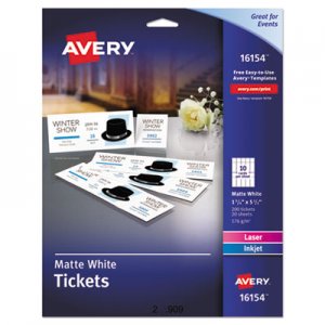 Avery AVE16154 Printable Tickets w/Tear-Away Stubs, 97 Bright, 65lb, 8.5 x 11, White, 10 Tickets/Sheet, 20