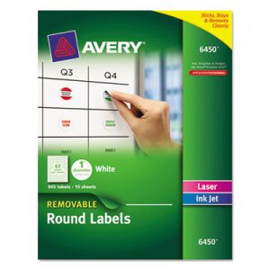 Avery 6450 Removable Multi-Use Labels, 1" dia, White, 945/Pack AVE6450