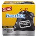 Glad 70358 Drawstring ForceFlex Large Trash Bags, 30 x 32, 30gal, 1.05mil, Black, 70/Carton CLO70358