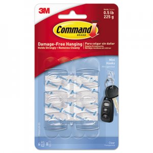 Command MMM17006CLRES Clear Hooks and Strips, Plastic, Mini, 6 Hooks and 8 Strips/Pack