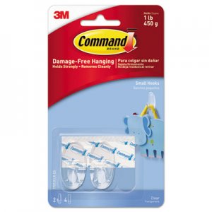 Command MMM17092CLRES Clear Hooks and Strips, Plastic, Small, 2 Hooks and 4 Strips/Pack