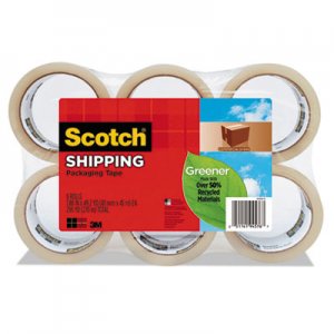 Scotch 3750G6 Greener Commercial Grade Packaging Tape, 1.88" x 49.2 yd, 3" Core, 6/Pack MMM3750G6