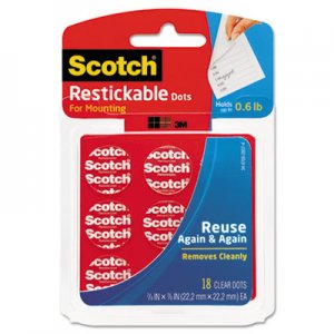 Scotch R105 Restickable Mounting Tabs, 7/8 x 7/8, Clear, 18/Pack MMMR105