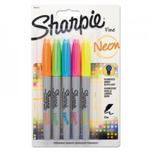 Sharpie 1860443 Neon Permanent Markers, Assorted, 5/Pack SAN1860443