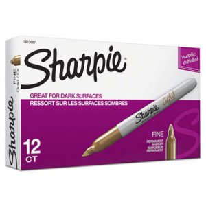 Sharpie SAN1823887 Metallic Fine Point Permanent Markers, Bullet Tip, Gold, Dozen