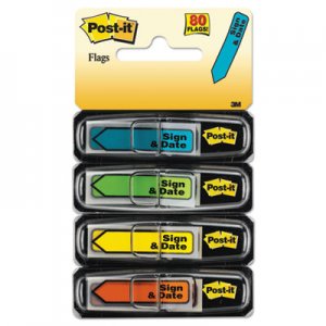 Post-it Flags MMM684SD Arrow Message 1/2" Page Flags, Sign and Date, 4 Primary Colors, 20/Dispenser, 4 Dispensers