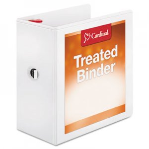 Cardinal 32150 Treated Binder ClearVue Locking Slant-D Ring Binder, 5" Cap, 11 x 8 1/2, White CRD32150