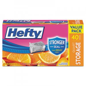 Hefty RFPR81240 Slider Bags, 1 qt, 1.5 mil, 8" x 7", Clear, 40/Box