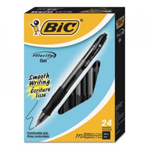 BIC RLC241BK Gelocity Roller Ball Retractable Gel Pen, Black Ink, Medium, .7mm, 24/Pack BICRLC241BK