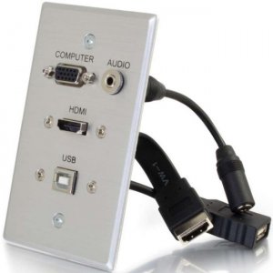 C2G 39707 HDMI, VGA, 3.5mm Audio and USB Pass Through Single Gang Wall Plate - Aluminum