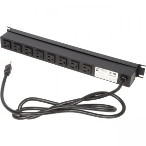 Rack Solutions PS19-R8-15-K 15A Horizontal Power Strip, Rear Outlet, 15ft Cord