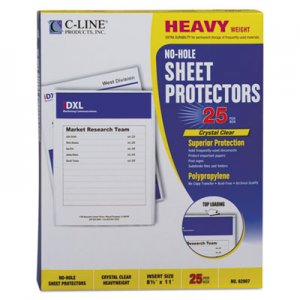 C-Line 62907 Top-Load No-Hole Polypropylene Sheet Protector, Heavyweight, Clear, 2", 25/Box CLI62907