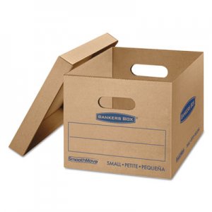 Bankers Box 7714203 SmoothMove Classic Small Moving Boxes, 15l x 12w x 10h, Kraft/Blue, 10/Carton FEL7714203