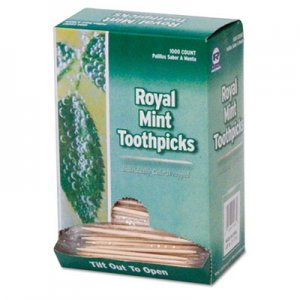 Royal RPPRM115 Mint Cello-Wrapped Wood Toothpicks, 2 1/2", Natural, 1000/Box, 15 Boxes/Carton