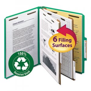 Smead SMD14063 Pressboard Classification Folder, 2" Exp., Two Dividers, Letter, Green, 10/Box