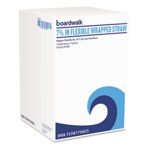 Boardwalk BWKFSTW775W25 Flexible Wrapped Straws, 7 3/4", White, 500/Pack, 20 Packs/Carton