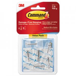 Command MMM17065CLRVPES Clear Hooks and Strips, Plastic, Medium, 6 Hooks and 8 Strips/Pack