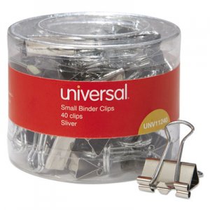 Universal UNV11240 Binder Clips in Dispenser Tub, Small, Silver, 40/Pack