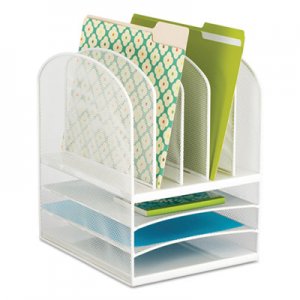 Safco SAF3266WH Onyx Mesh Desk Organizer with Five Vertical and Three Horizontal Sections, Letter Size Files, 11.5" x 9