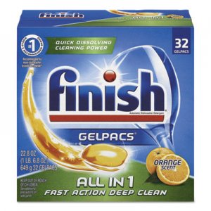 FINISH RAC81053CT Dish Detergent Gelpacs, Orange Scent, Box of 32 Gelpacs, 8 Boxes/Carton