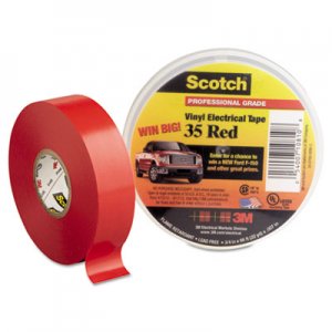 3M MMM10810 Scotch 35 Vinyl Electrical Color Coding Tape, 3" Core, 0.75" x 66 ft, Red