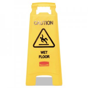 Rubbermaid Commercial RCP611277YWCT Caution Wet Floor Floor Sign, Plastic, 11 x 12 x 25, Bright Yellow, 6/Carton