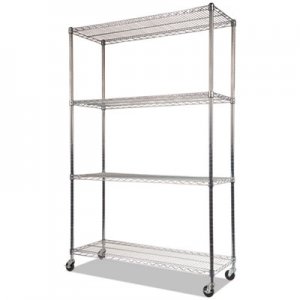 Alera ALESW604818SR NSF Certified 4-Shelf Wire Shelving Kit with Casters, 48w x 18d x 72h, Silver