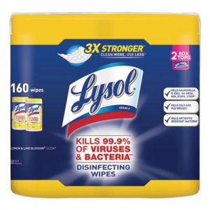 LYSOL Brand RAC80296PK Disinfecting Wipes, 7 x 7.25, Lemon and Lime Blossom, 80 Wipes/Canister, 2 Canisters/Pack