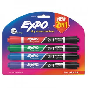 EXPO SAN1944655 2-in-1 Dry Erase Markers, Broad/Fine Chisel Tip, Assorted Colors, 4/Pack