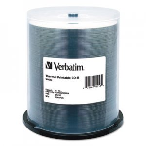 Verbatim VER95253 CD-R Discs, Printable, 700MB/80min, 52x, Spindle, White, 100/Pack
