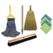 Boardwalk BWKCLEANKIT Cleaning Kit, 1 Mop, 2 Handles, 1 Push Broom, 1 Maids Broom, 4 Microfiber Wipes