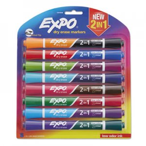 EXPO SAN1944658 2-in-1 Dry Erase Markers, 16 Assorted Colors, Medium, 8/Pack